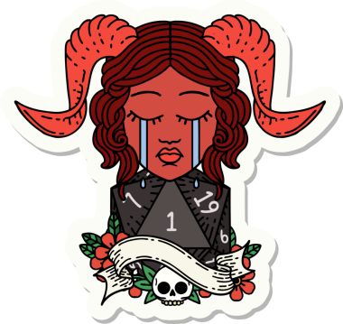 Ağlama etiketi, bir insan tarafından çizilmiş doğal bir D20 zar atışıyla bağlanmış.