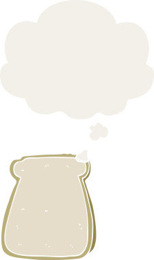 bir insan tarafından çizilmiş, düşünce baloncuklu bir ekmek dilimi.