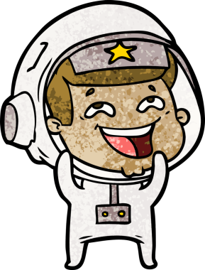 Bir insan tarafından çizilmiş gülen astronot çizgi filmi.