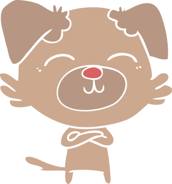 Bir insan tarafından çizilmiş düz renkli çizgi film köpeği.