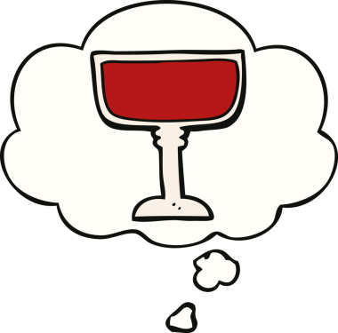 Bir insan tarafından çizilmiş düşünce balonlu şarap kadehi.