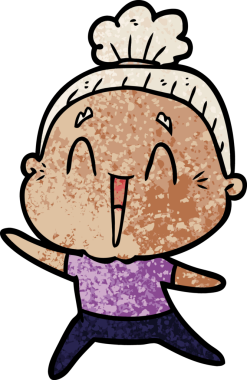 Bir insan tarafından çizilmiş mutlu yaşlı kadın çizgi filmi.