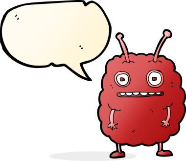 Bir insan tarafından çizilmiş konuşma balonlu komik uzaylı canavar.