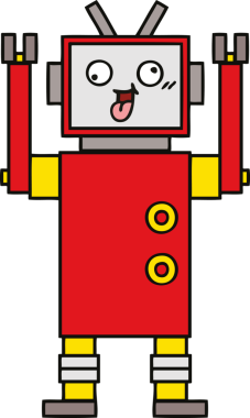 Bir insan tarafından çizilmiş çılgın bir robot çizgi filmi.