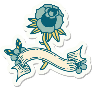 Bir insan tarafından çizilmiş gül sancağına sahip dövme stili çıkartması