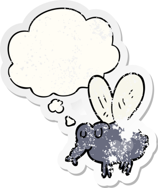 Düşünce baloncuğu olan karikatür, insan tarafından çizilmiş yıpranmış bir çıkartma gibi.