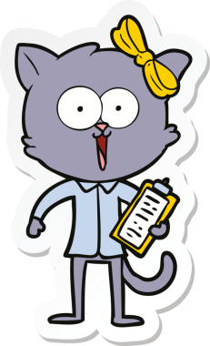 Bir insan tarafından çizilmiş çizgi film kedisinin çıkartması.