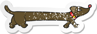 Bir insan tarafından çizilmiş bir dachshund çizgi filminin gerilimli yapıştırması.