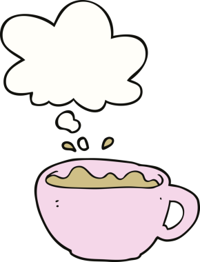 Bir insan tarafından çizilmiş düşünce baloncuklu kahve fincanı.