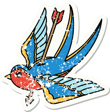 Bir insanın çizdiği okla delinmiş bir kırlangıç dövmesi.