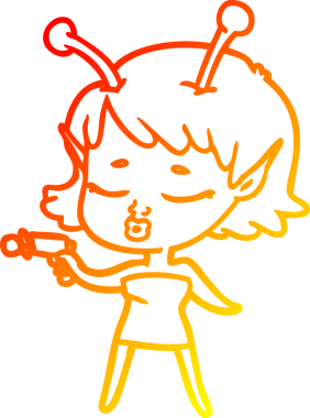 Bir insan tarafından çizilmiş sevimli bir uzaylı kız çizgi filmi.