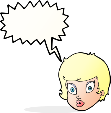 Bir insan tarafından çizilen konuşma baloncuğuyla kadın yüzü şaşırtılıyor.