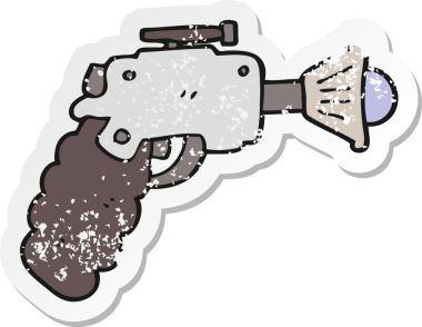 Bir insan tarafından çizilmiş bir ışın tabancasının sıkıntılı çıkartması.