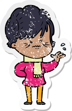 Bir insan tarafından çizilmiş, hayal kırıklığına uğramış bir karikatür çıkartması.