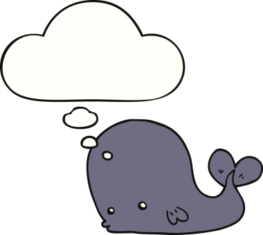 Bir insan tarafından çizilmiş düşünce baloncuklu çizgi film balinası