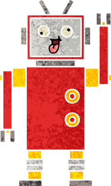 Bir insan tarafından çizilmiş çılgın bir robotun retro çizim tarzı karikatürü