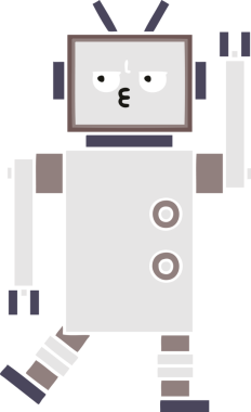 Bir insan tarafından çizilmiş düz renkli bir robot karikatürü