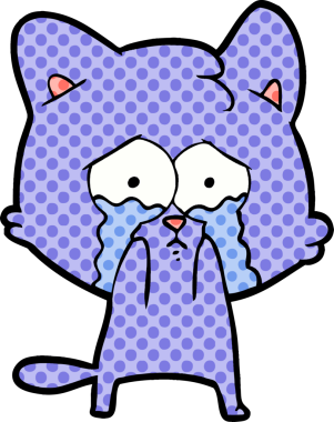 Bir insan tarafından çizilmiş ağlayan kedi çizgi filmi.