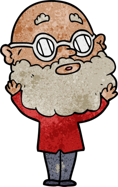 Bir insan tarafından çizilmiş sakallı ve gözlüklü meraklı bir adam.