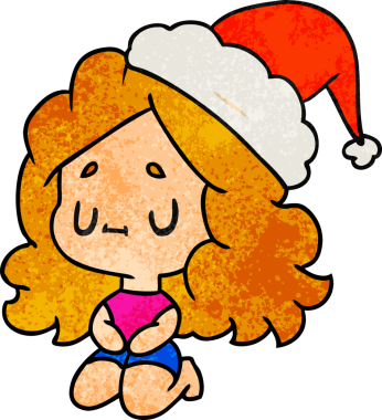 Bir insan tarafından çizilmiş kawai kızının el çizimi karikatürü.