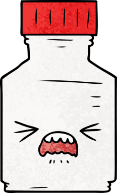 Bir insan tarafından çizilmiş karikatür hapı kavanozu.