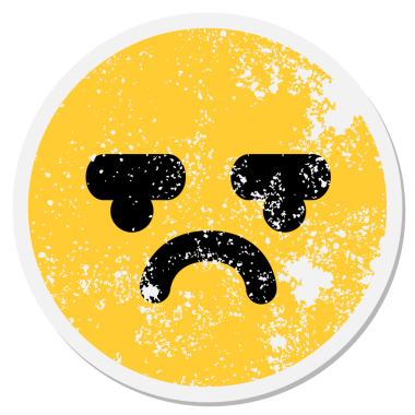 Bir insan tarafından çizilmiş hoşnutsuz yüz dairesel etiketi.