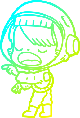 Bir insan tarafından çizilmiş ve çizilmiş soğuk gradyan çizgili astronot kadın çizimi.