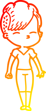 Bir insan tarafından çizilmiş çizgi film karakteri şaşı bir kızın sıcak çizgi çizimi