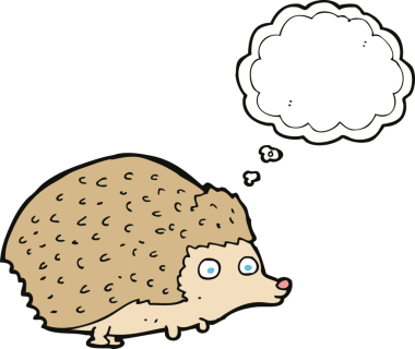 Bir insan tarafından çizilmiş düşünce baloncuklu kirpi.