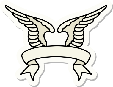 Bir insan tarafından çizilmiş bir kanadın pankartıyla dövme stili etiketi