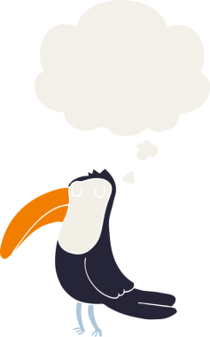 Düşünce baloncuğu insan tarafından çizilmiş bir karikatür tukan.