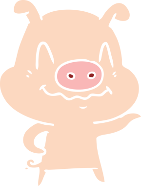 Bir insan tarafından çizilmiş düz renkli çizgi film domuzu.