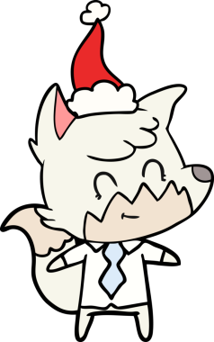 Bir insan tarafından çizilmiş Noel Baba şapkası giymiş dost bir tilkinin el çizimi.