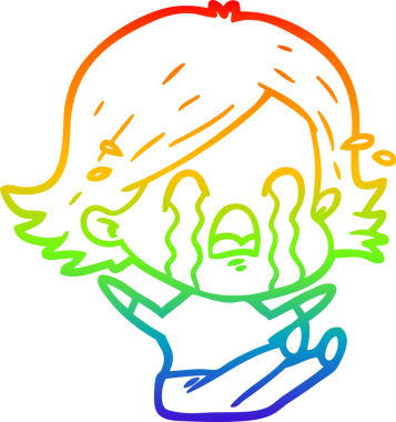 Gökkuşağı gradyan çizimi bir insan tarafından çizilmiş ağlayan bir çizgi kadın çizimi