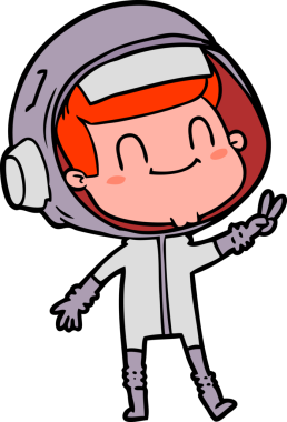 Bir insan tarafından çizilmiş mutlu astronot çizgi filmi.