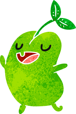 Eski çizgi film illüstrasyonu kawaii bir insan tarafından çizilmiş tatlı filizlenen fasulye.