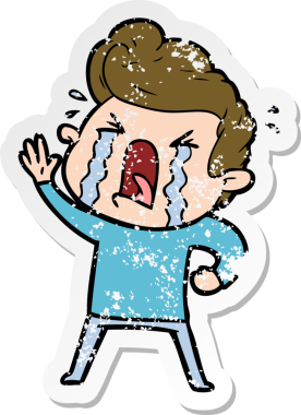 Bir insan tarafından çizilmiş ağlayan bir karikatür çıkartması.