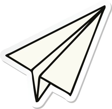 Bir insan tarafından çizilmiş şirin bir kağıt uçak etiketi.