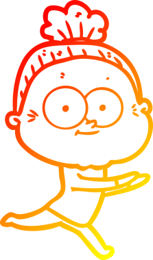 Bir insan tarafından çizilmiş mutlu, yaşlı bir kadının sıcak çizgi çizimi.