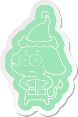 Bir insan tarafından çizilmiş Noel Baba şapkasıyla belirsiz bir filin garip bir karikatür çıkartması.