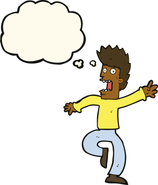 Bir insan tarafından çizilmiş düşünce baloncuğu olan korkmuş bir adam.