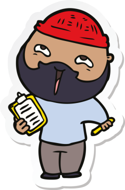 Bir insan tarafından çizilmiş mutlu sakallı bir adamın çıkartması.