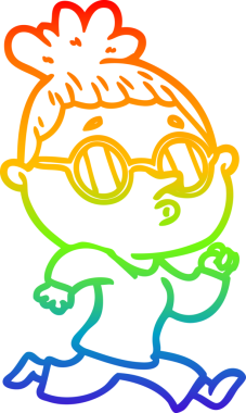 Gökkuşağı gradyan çizgi çizimi bir insan tarafından çizilmiş gözlük takan bir kadın.