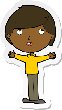 Bir insan tarafından çizilmiş mutlu bir çocuğun çıkartması.