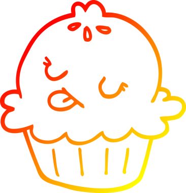 Bir insan tarafından çizilmiş tatlı bir çizgi film pastasının sıcak gradyan çizimi