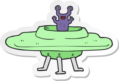 Bir insan tarafından çizilmiş bir uçan daire etiketi.