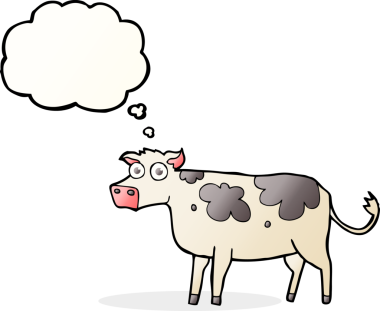 Bir insan tarafından çizilmiş serbest çizim balon karikatür ineği.