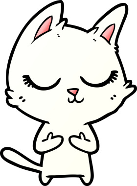 Bir insan tarafından çizilmiş sakin çizgi film kedisi.