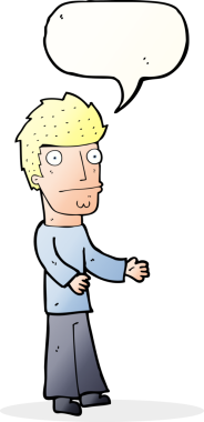 Bir insan tarafından çizilmiş konuşma baloncuğu ile kafası karışmış bir adam.