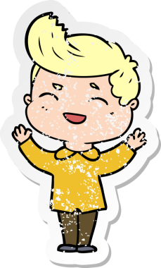 Bir insan tarafından çizilmiş gülen karikatür adamın sıkıntılı çıkartması.